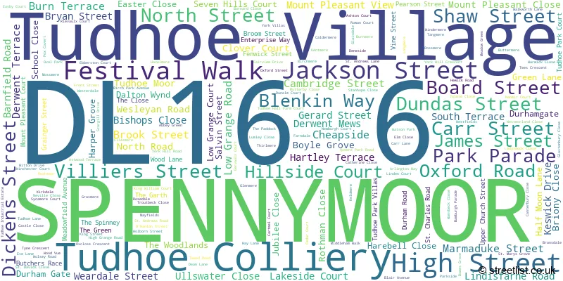A word cloud for the DL16 6 postcode